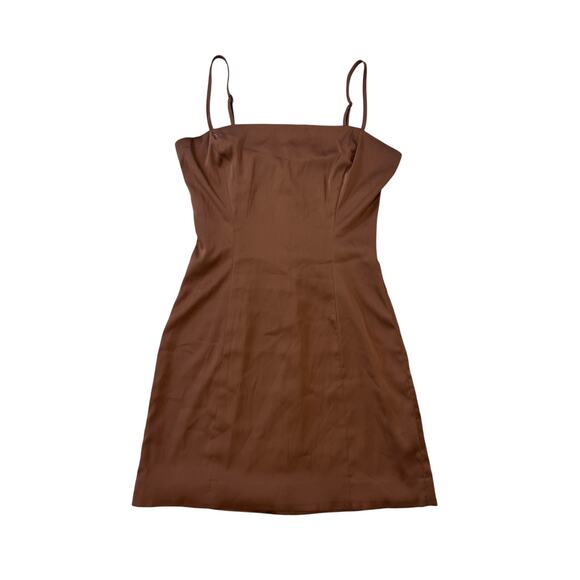 Sunday Best Brown Satin Form Fitted Body Con Mini Dress Size Small - Picture 1 of 3